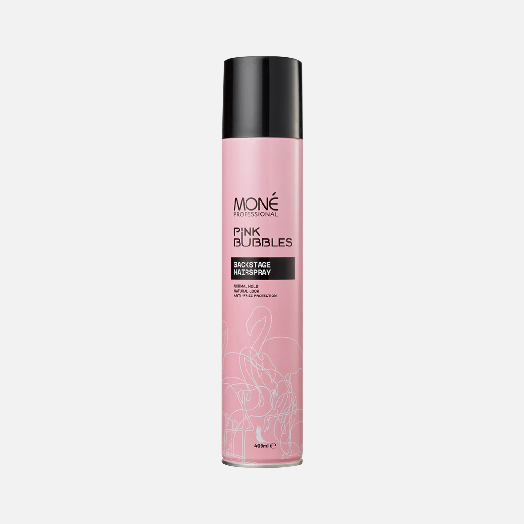 MONE PROFESSIONAL PINK BUBBLES BACKSTAGE HAIRSPRAY, аэрозольный лак для объема и укладки волос средней фиксации, 400 мл