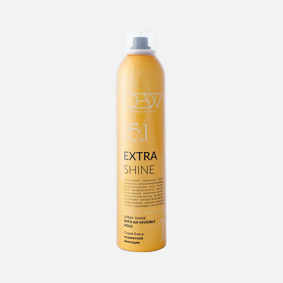 DEW PROFESSIONAL EXTRA SHINE 15 в 1, спрей-блеск незаметной фиксации, 300 мл