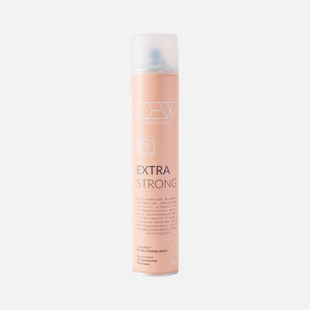 DEW PROFESSIONAL EXTRA STRONG 15 в 1, аэрозольный лак для волос экстрасильной фиксации, 500 мл
